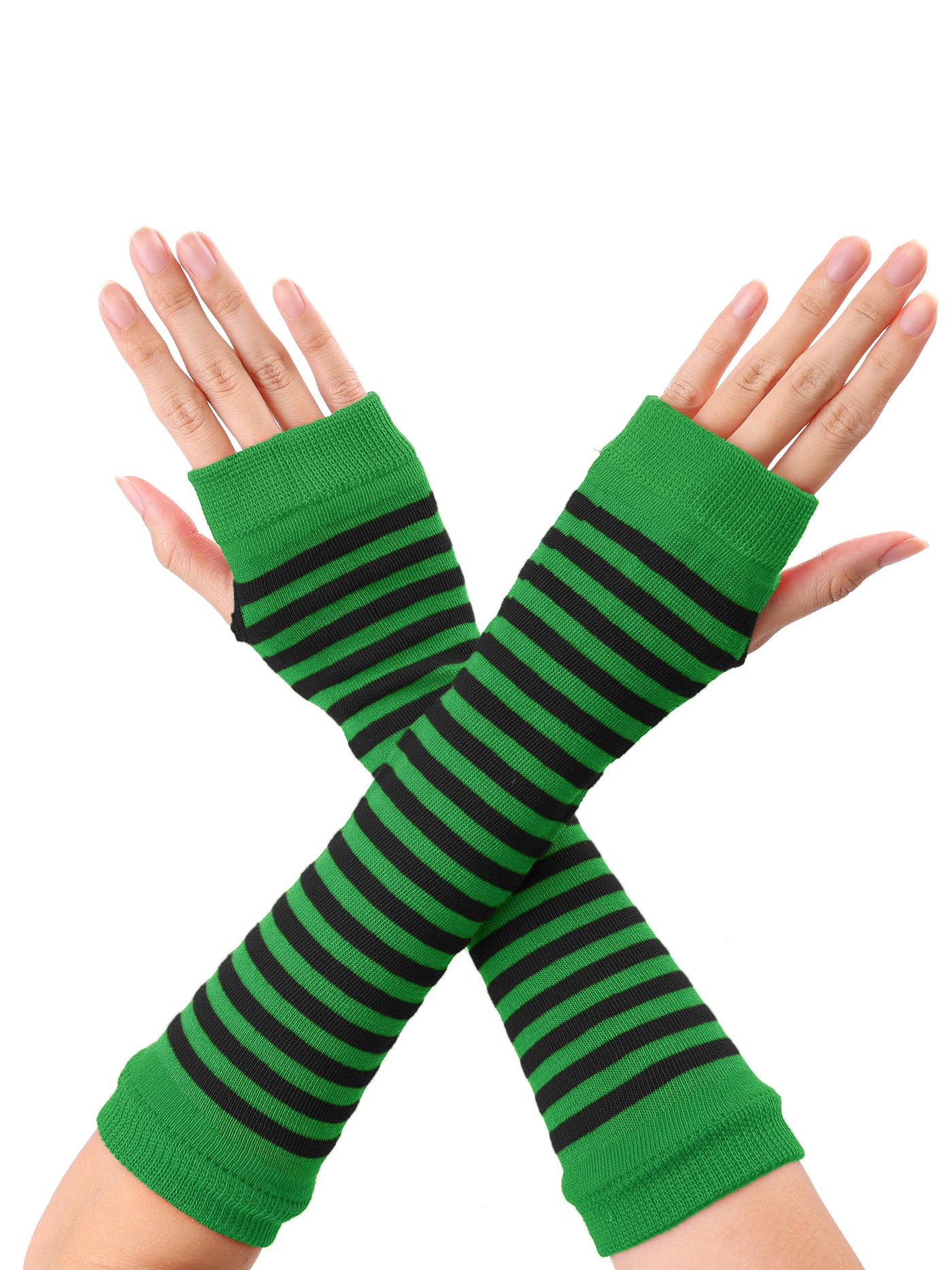Allegra K Fingerless Gloves Printed Elbow Length Knitted Arm Warmers