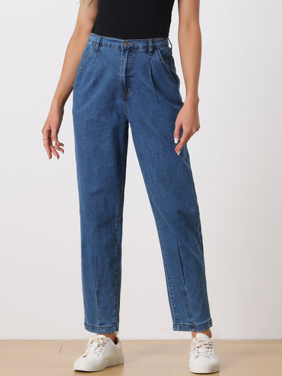 Allegra K High Elastic Waist Casual Denim Pants Taper Jeans