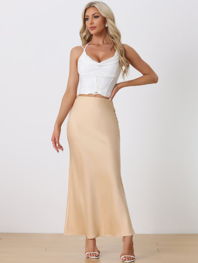 Allegra K High Waist Elegant Solid Long Satin Maxi Skirt