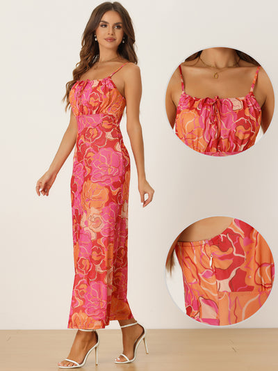 Bold Floral Sleeveless Spaghetti Strap Smock Maxi Dress Sundress
