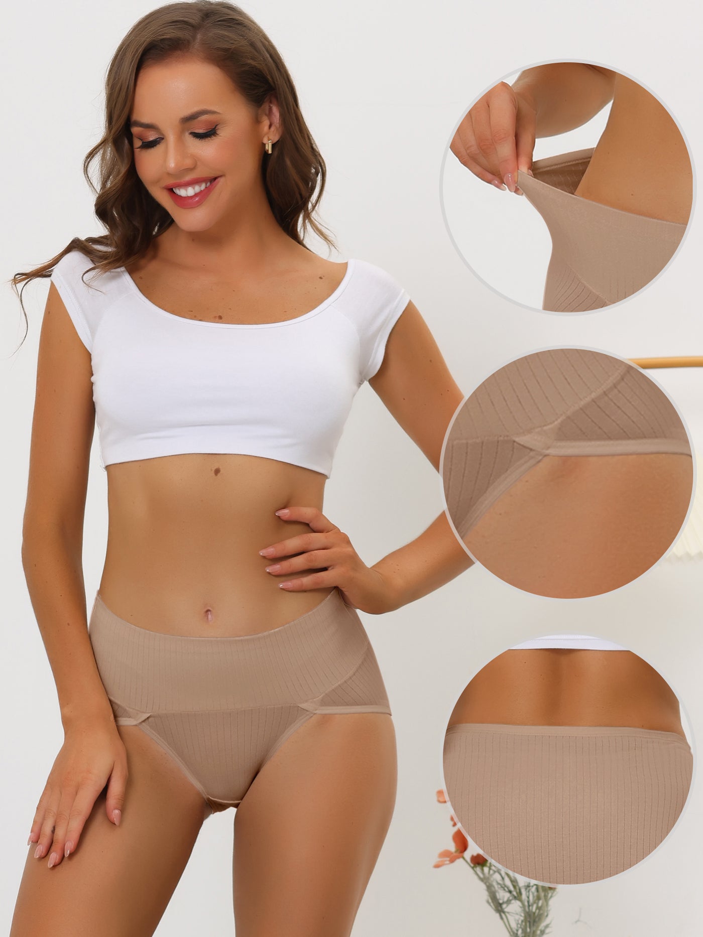 Women's Hi-Cut Ribbed High Waist Tummy Control Underwear Available