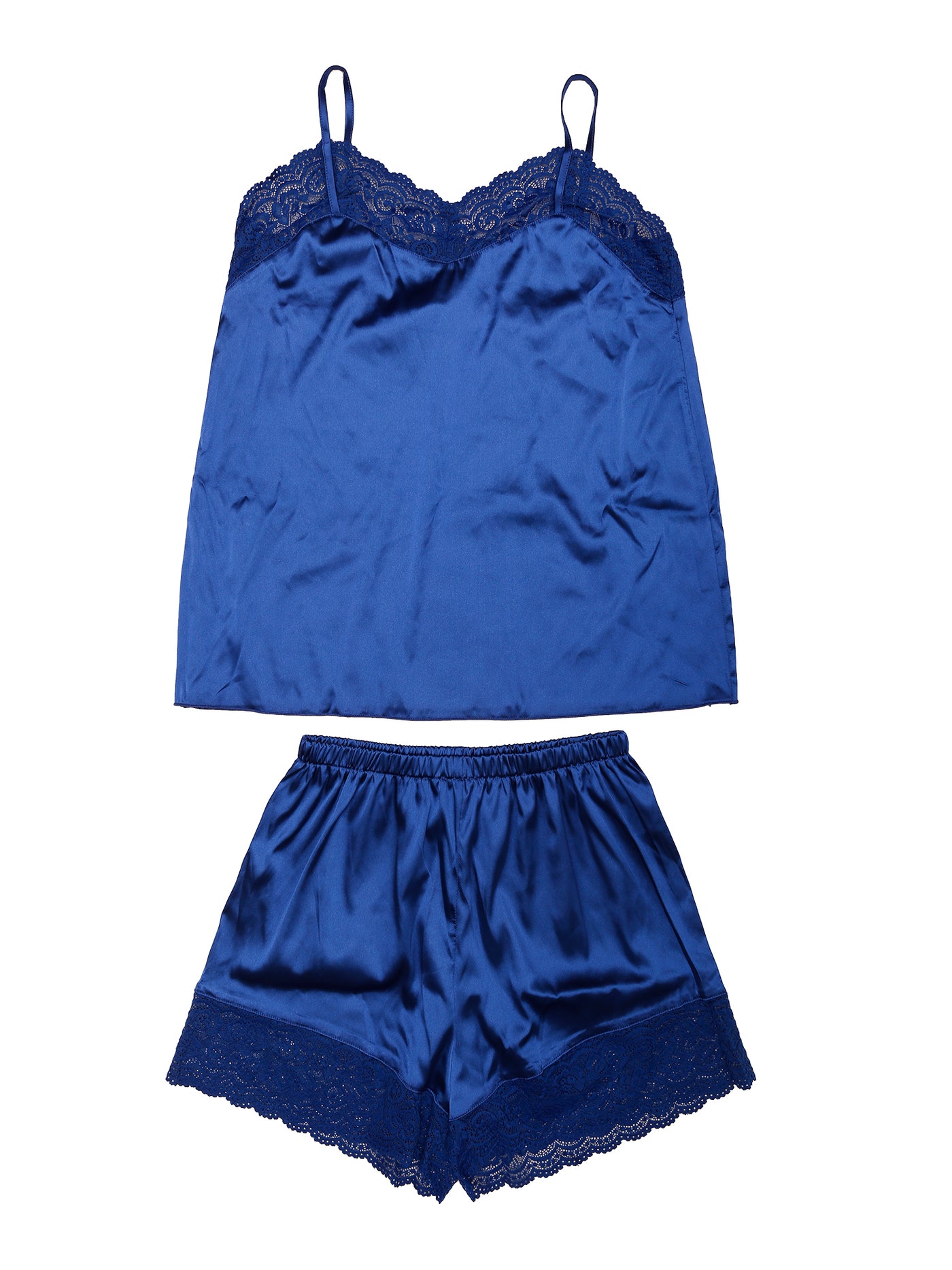 Allegra K Sleepwear Pajama Satin Lace Trim Cami Tops with Shorts Lounge Pj Set