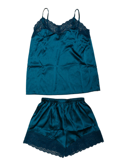 Sleepwear Pajama Satin Lace Trim Cami Tops with Shorts Lounge Pj Set