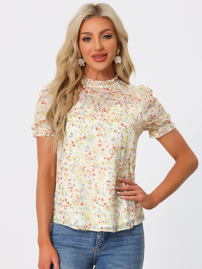 Lace Dressy Ruffle Collar Short Sleeve Floral Summer Blouse