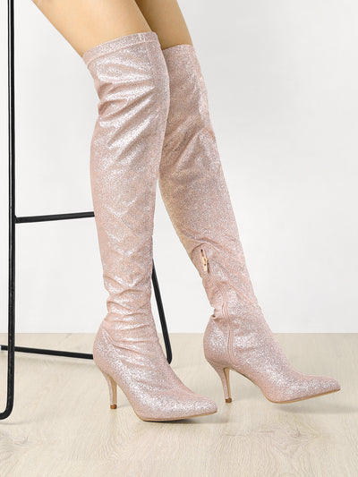 Glitter Pointed Toe Stiletto Heel Over the Knee High Boots