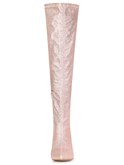 Glitter Pointed Toe Stiletto Heel Over the Knee High Boots