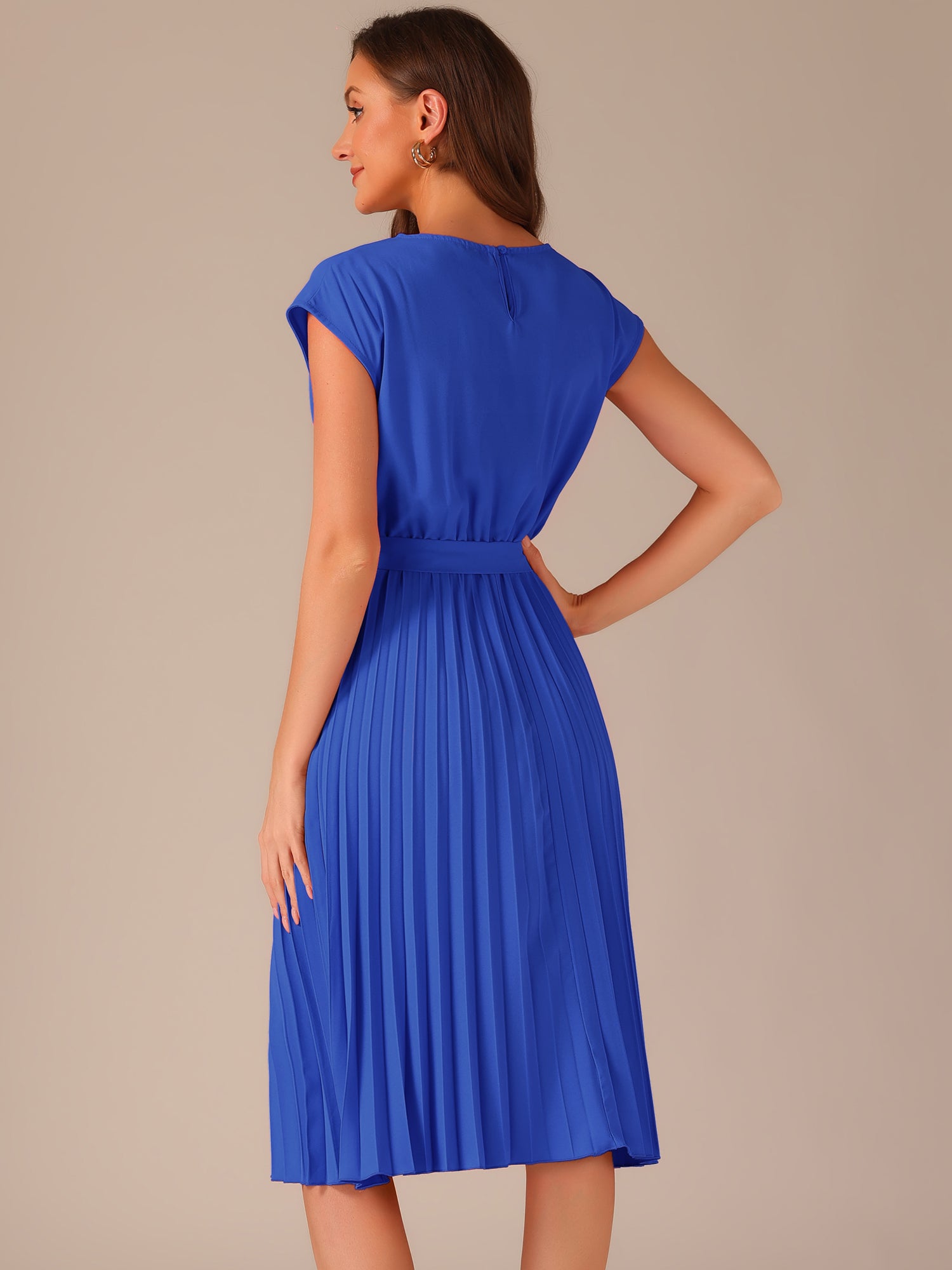 Aurenya Textured Sleeveless Dress with Pleated Waist Detail