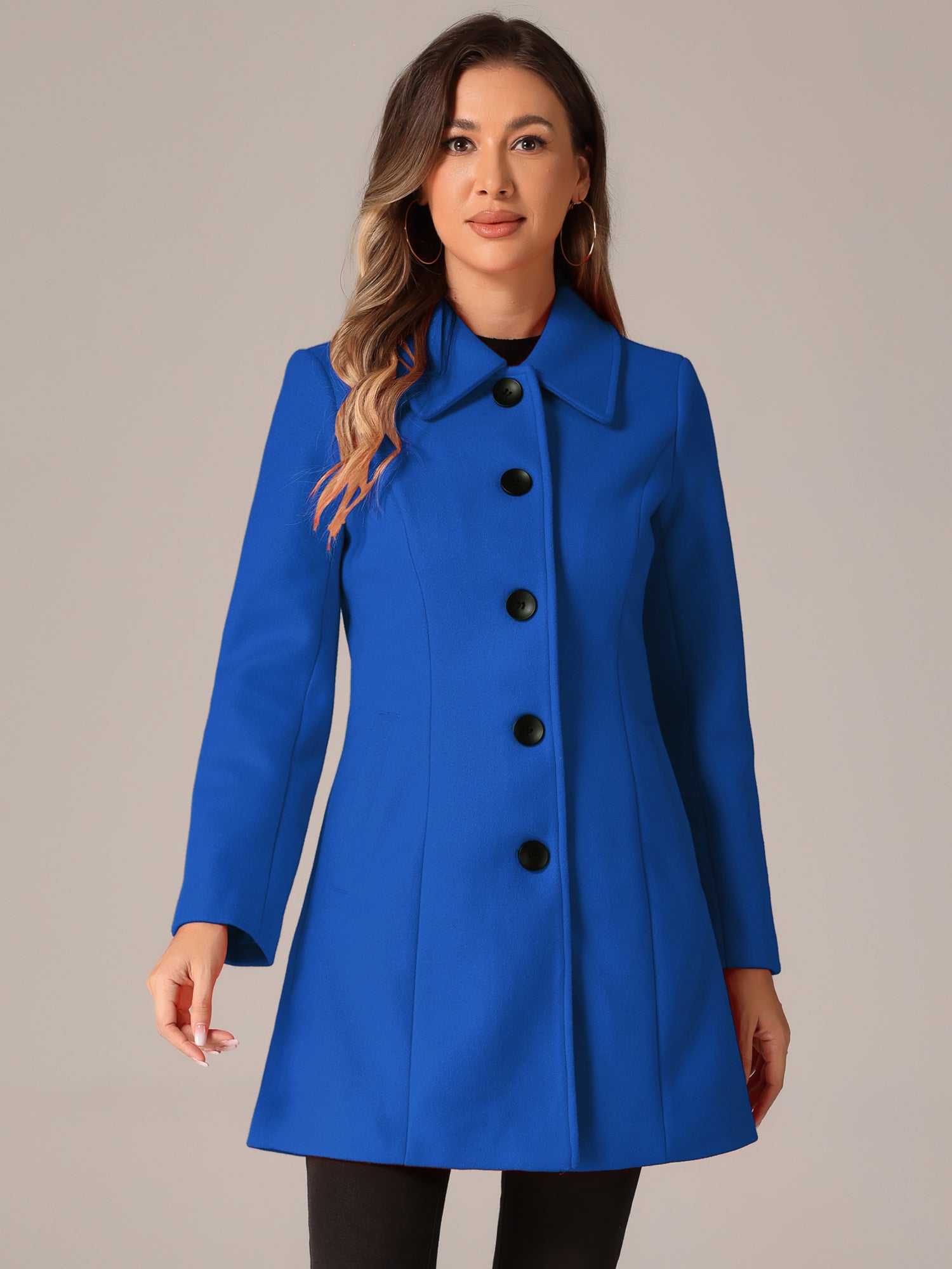 Solid Winter Single Breasted Long Warm Pocketed Pea Coat | Allegra K