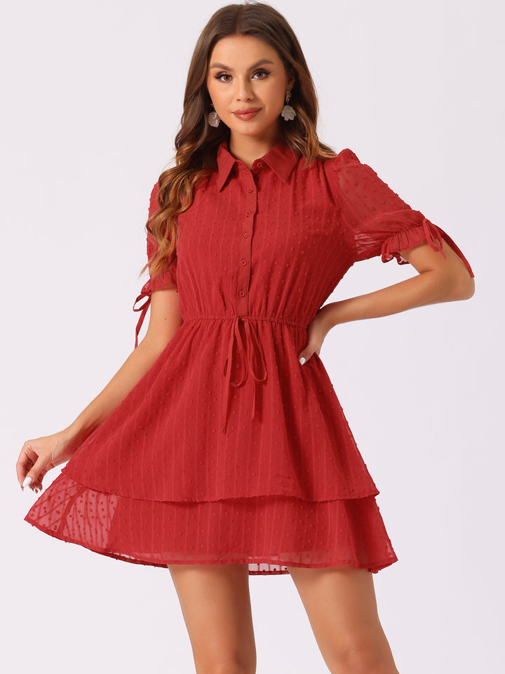 Peter Pan Collar Floral Drawstring Chiffon Layered Dress | Allegra K