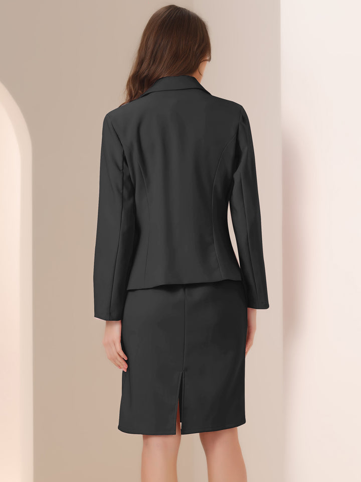 black bow collar long sleeve blazer sheath midi dress 2 Pieces Sleeveless Midi Sheath Dress & Long Sleeve Blazer Set