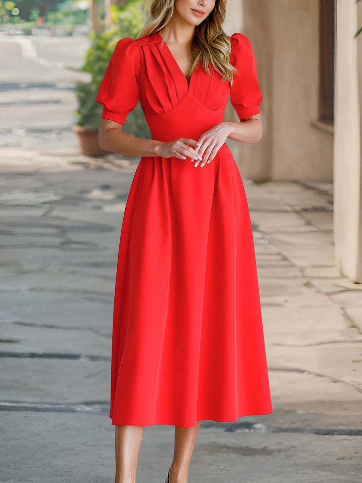 solid color midi dresses Nina's Elegant Solid Color High Waist Midi Dress