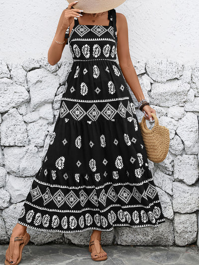 Boho Style Sleevesless Lace-Up Maxi Dress, Black / S Boho Style Sleevesless Lace-Up Maxi Dress, Black / S