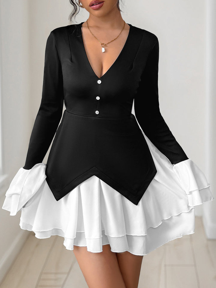 sachin and babi light blue dress Retro Stage Colorblock Sleeveless Shift Mini Dress Black & White