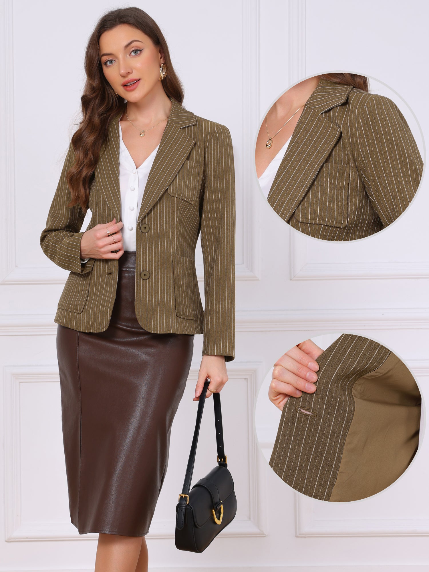 Pinstripe Notched Lapel Long Sleeve Office Work Blazers