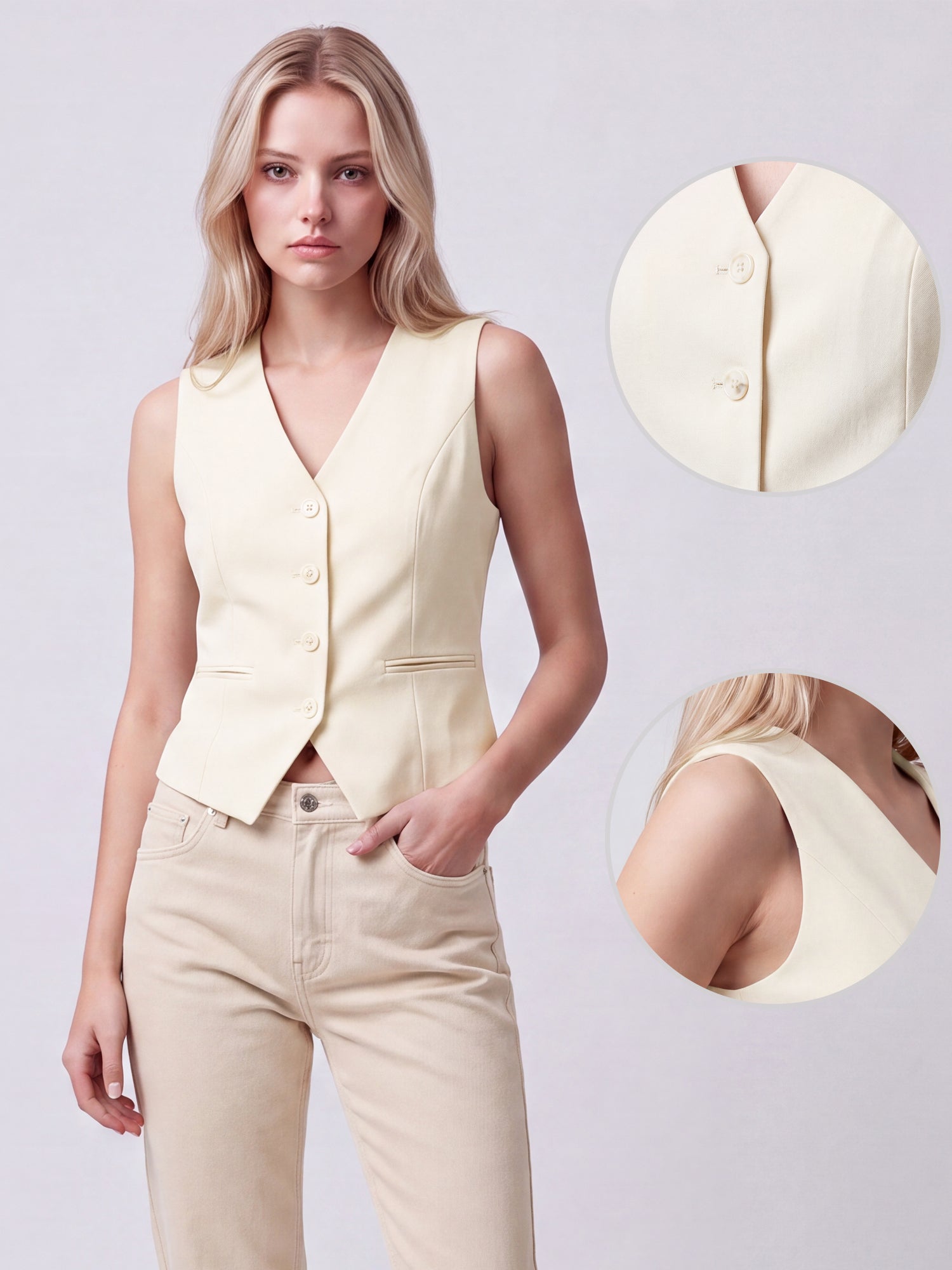 V Neck Sleeveless Button Down Work Office Vest