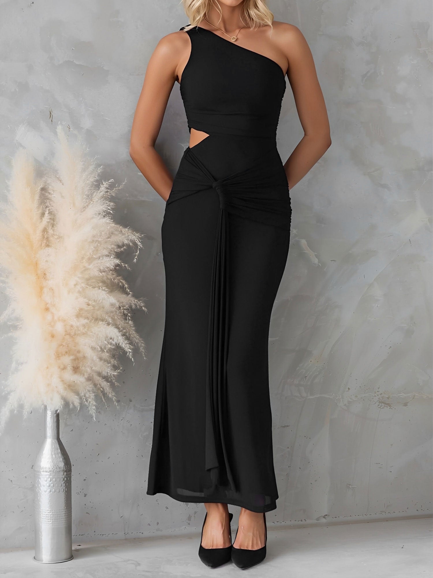 One Shoulder Cut-Out Sleeveless Bodycon Event Dress