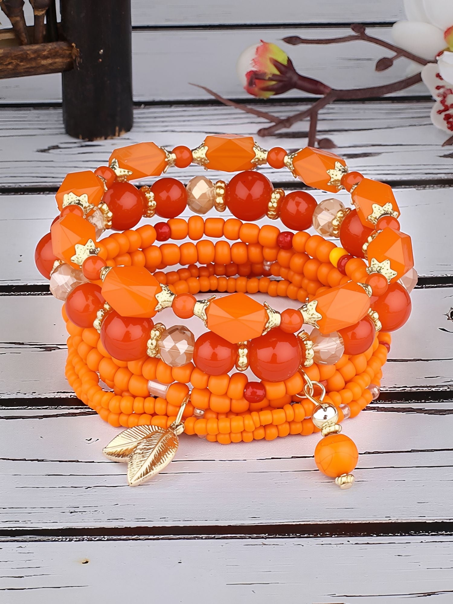 4 Pieces Beaded Bohemian Crystal Layers Bracelet Set