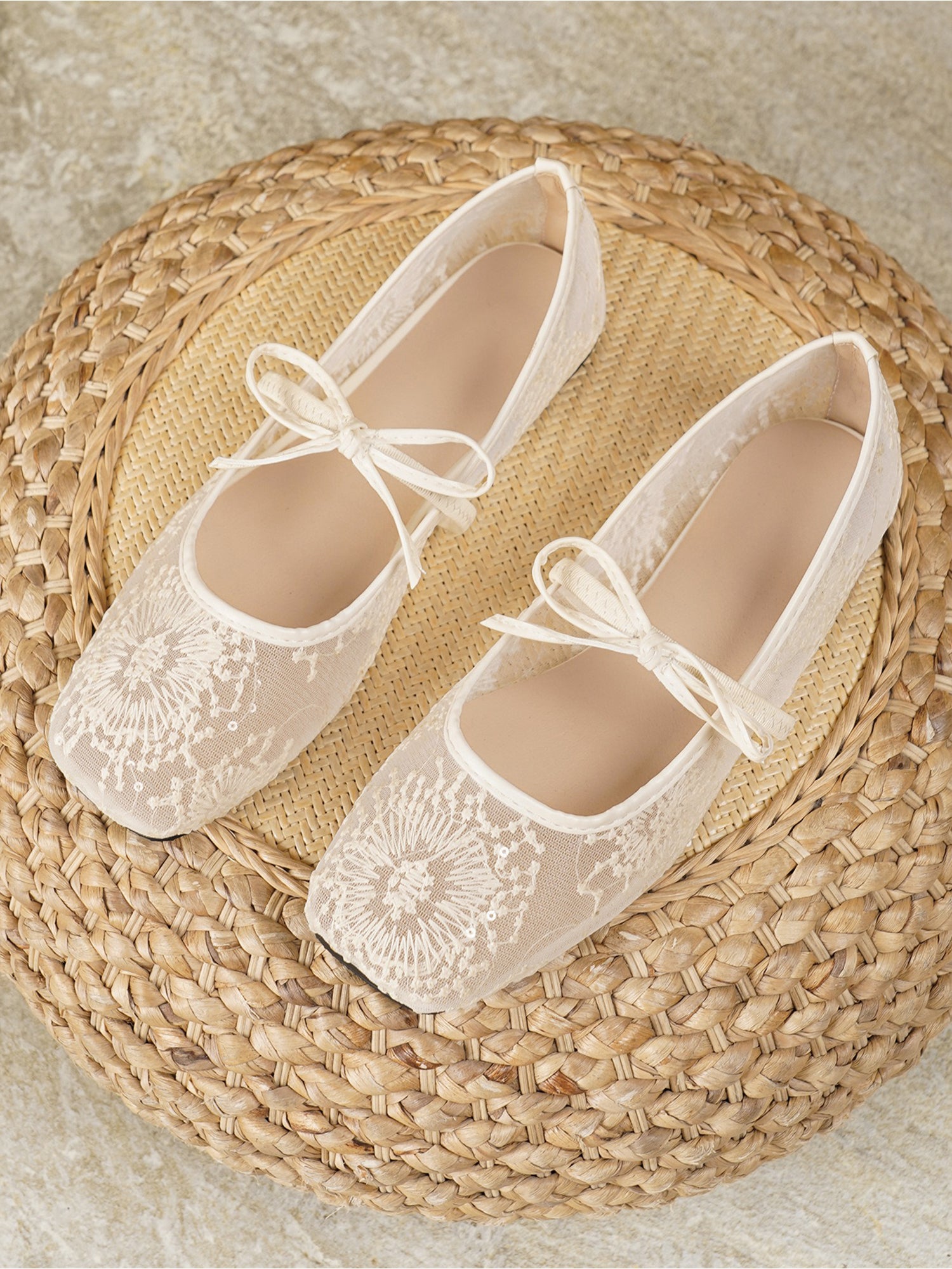 Square Toe Embroidery Sequin Ballerina Ballet Flats