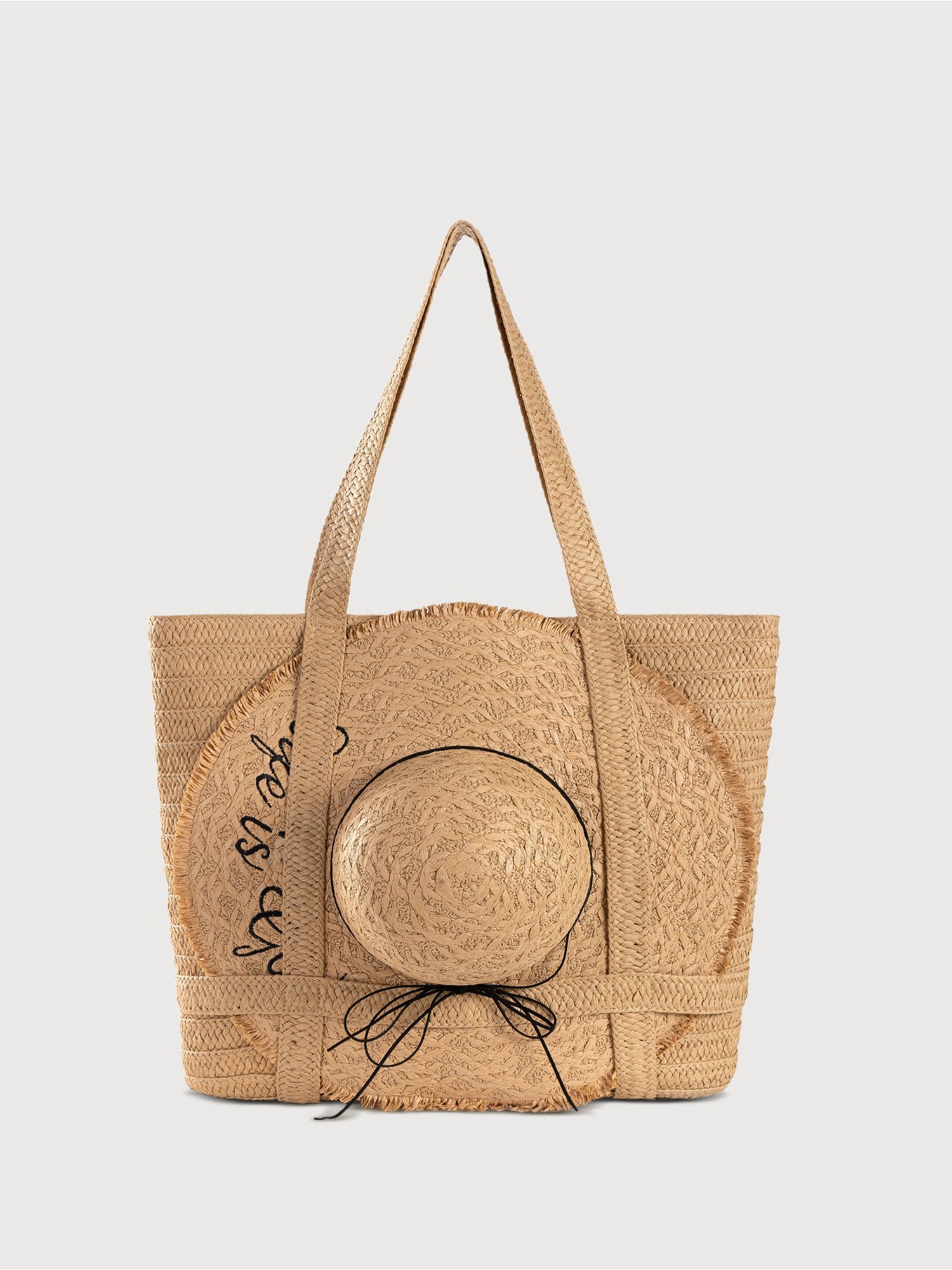 2 Pieces Vacation Style Straw Woven Bag with Matching Hat